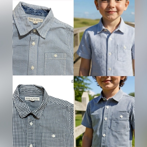 Hope and Henry Other - 2 Hope and Henry button down short sleeve shirts Blue stripe and gingham sz M